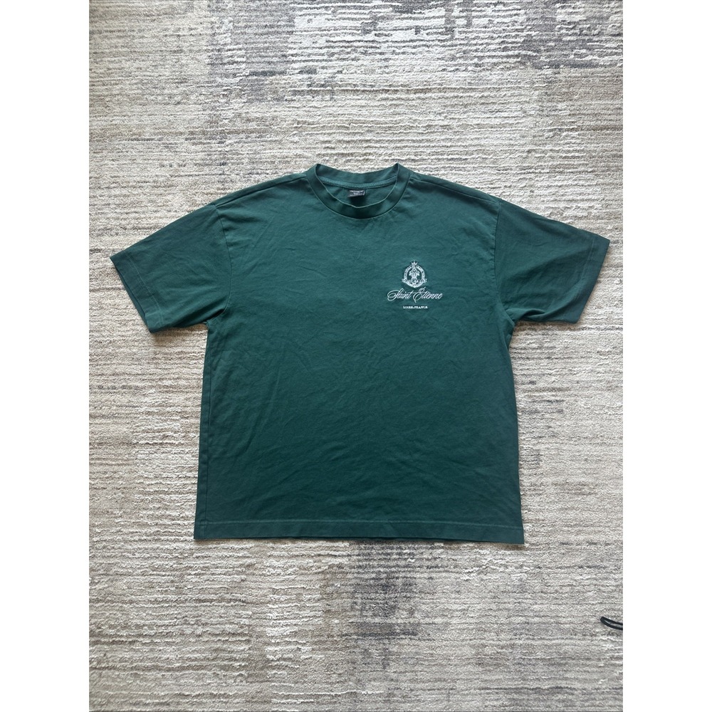 Cotton On T-Shirt Men Green Sz L Box Fit Saint Etienne Fleur-De-Lis Embroidered